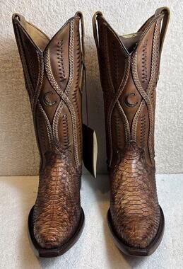 CUADRA Python Leather Snip Toe Cowboy Boots Mens 7 Brown Exotic Western Rodeo